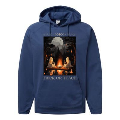 Trick Or Teach Ghost Books Reading Tarot Teachers Halloween Performance Fleece Hoodie