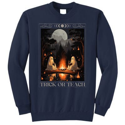 Trick Or Teach Ghost Books Reading Tarot Teachers Halloween Tall Sweatshirt