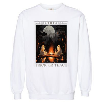 Trick Or Teach Ghost Books Reading Tarot Teachers Halloween Garment-Dyed Sweatshirt