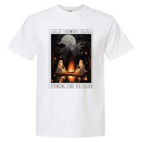 Trick Or Teach Ghost Books Reading Tarot Teachers Halloween Garment-Dyed Heavyweight T-Shirt