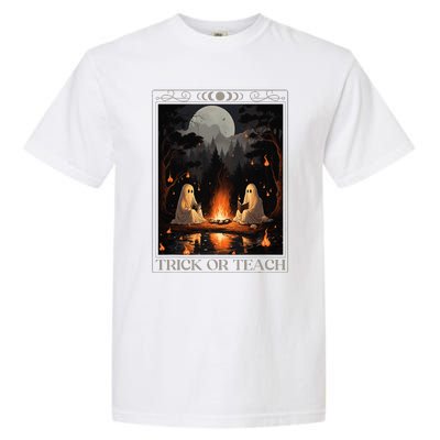 Trick Or Teach Ghost Books Reading Tarot Teachers Halloween Garment-Dyed Heavyweight T-Shirt