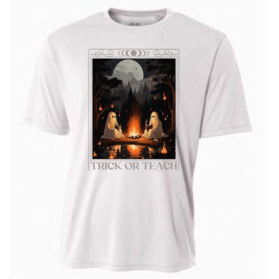 Trick Or Teach Ghost Books Reading Tarot Teachers Halloween Cooling Performance Crew T-Shirt