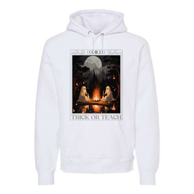 Trick Or Teach Ghost Books Reading Tarot Teachers Halloween Premium Hoodie