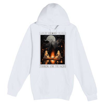 Trick Or Teach Ghost Books Reading Tarot Teachers Halloween Premium Pullover Hoodie