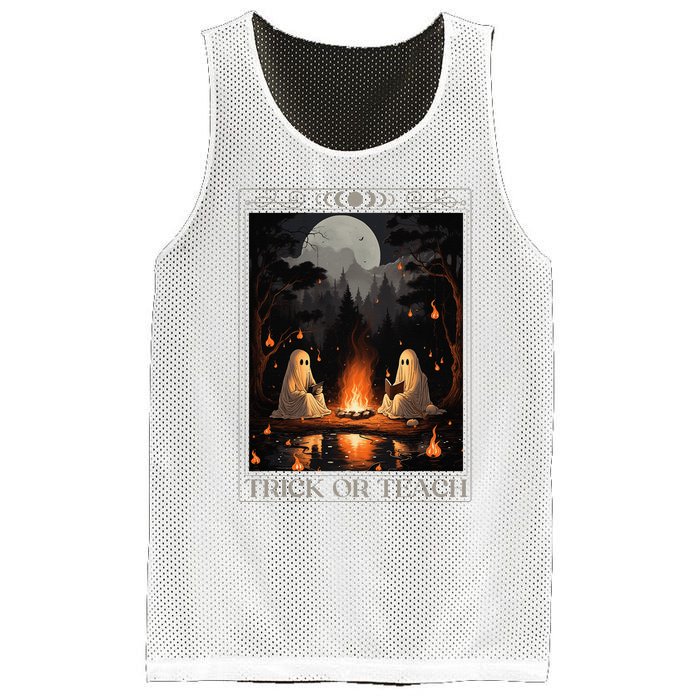 Trick Or Teach Ghost Books Reading Tarot Teachers Halloween Mesh Reversible Basketball Jersey Tank