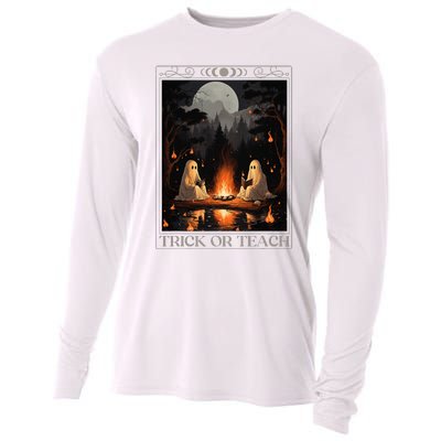 Trick Or Teach Ghost Books Reading Tarot Teachers Halloween Cooling Performance Long Sleeve Crew