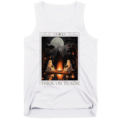 Trick Or Teach Ghost Books Reading Tarot Teachers Halloween Tank Top