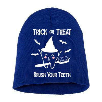 Trick Or Treat Brush Your Teeth Funny Dentist Halloween Cute Gift Short Acrylic Beanie