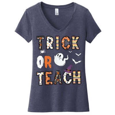 Trick Or Teach Funny Teacher Halloween Costume Women's V-Neck T-Shirt