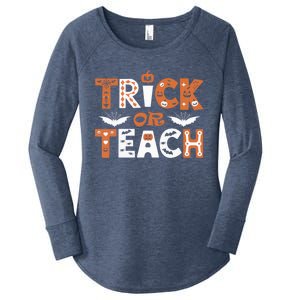 Trick Or Teach Funny Teacher Halloween Costume Spooky Design Meaningful Gift Women's Perfect Tri Tunic Long Sleeve Shirt