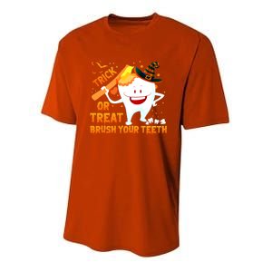 Trick Or Treat Brush Your Teeth Dentist Halloween Costume Gift Youth Performance Sprint T-Shirt