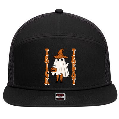 Trick Or Treat Festive Halloween Ghost 7 Panel Mesh Trucker Snapback Hat