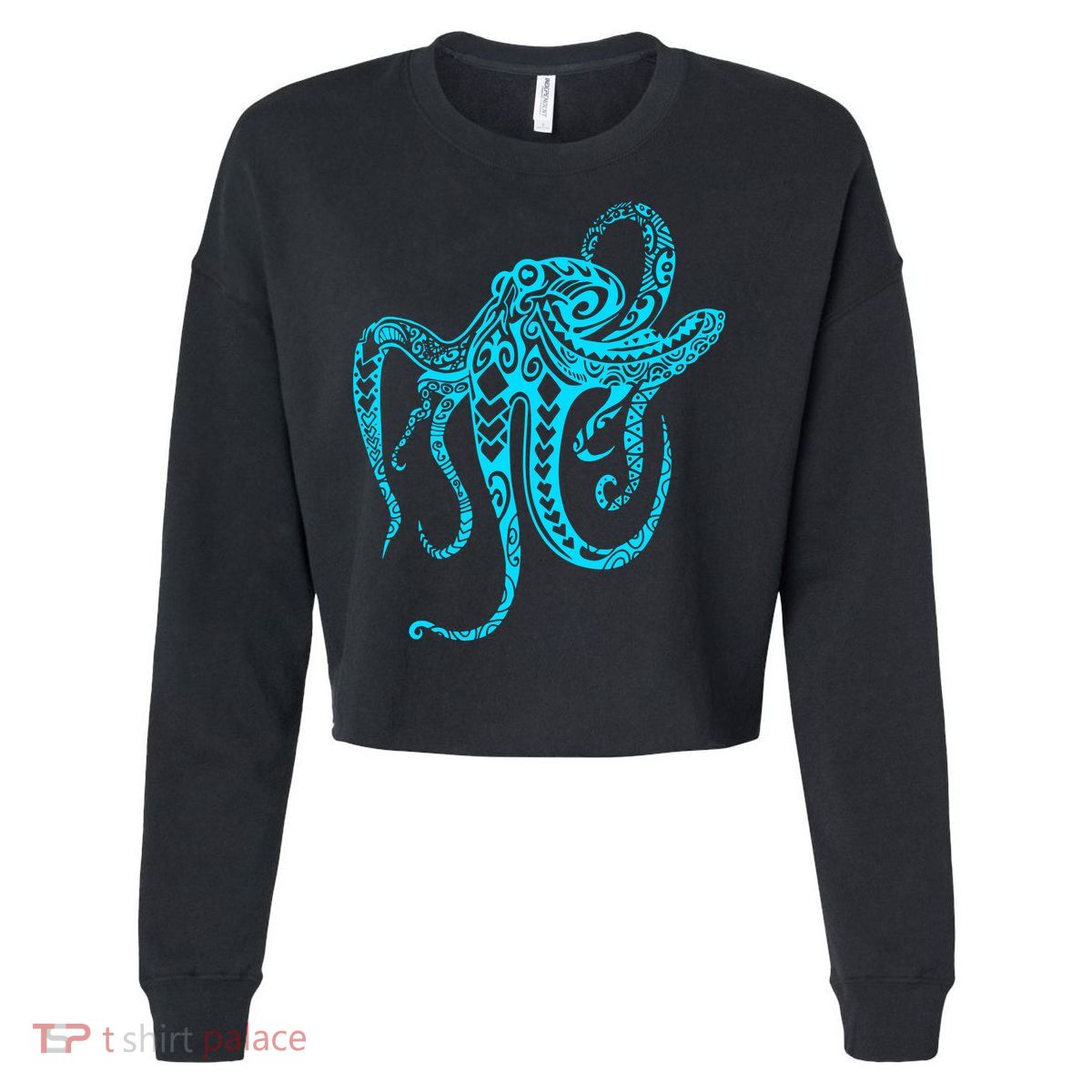 Tribal Octopus Cropped Pullover Crew