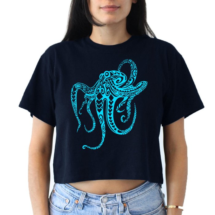 Tribal Octopus Women's Crop Top Tee