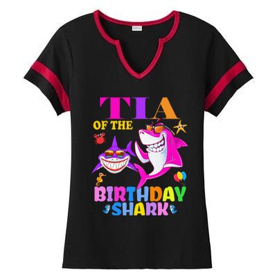 Tia Of The Birthday Shark Tia Shark MotherS Day Mom Shark Ladies Halftime Notch Neck Tee