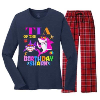 Tia Of The Birthday Shark Tia Shark MotherS Day Mom Shark Women's Long Sleeve Flannel Pajama Set 