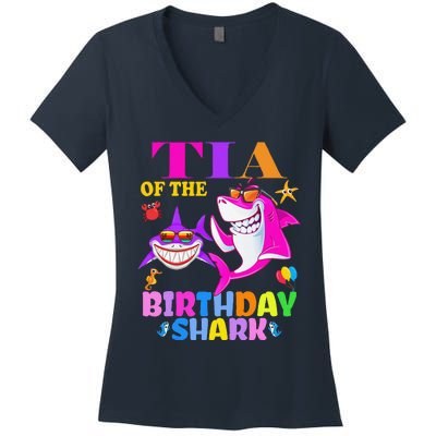 Tia Of The Birthday Shark Tia Shark MotherS Day Mom Shark Women's V-Neck T-Shirt