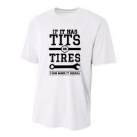 Tits Or Tires I Can Make It Squeal Youth Performance Sprint T-Shirt