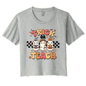 Trick Or Teach Spooky Teacher Ghost Halloween Ghost Teaching Meaningful Gift Women's Crop Top Tee