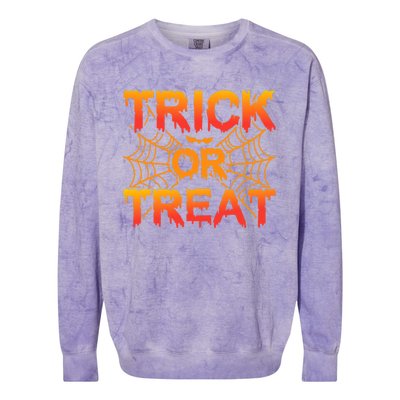 Trick or Treat Halloween Spider Cobwebs Bat Halloween Colorblast Crewneck Sweatshirt