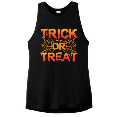 Trick or Treat Halloween Spider Cobwebs Bat Halloween Ladies PosiCharge Tri-Blend Wicking Tank