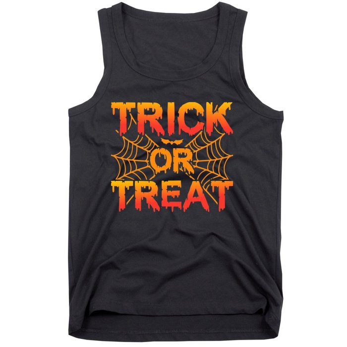 Trick or Treat Halloween Spider Cobwebs Bat Halloween Tank Top