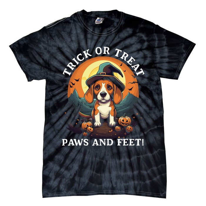 Trick Or Treat Paws And Feet Beagle Witch Halloween Puppy Tie-Dye T-Shirt