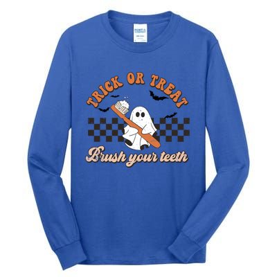 Trick Or Treat Brush Your Teeth Funny Halloween Dentist Funny Gift Tall Long Sleeve T-Shirt