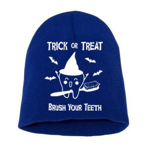 Trick Or Treat Brush Your Teeth Dentist Halloween Costume Gift Short Acrylic Beanie