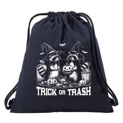 Trick Or Trash Funny Raccoon Halloween Vintage Ghost Costume Gift Drawstring Bag