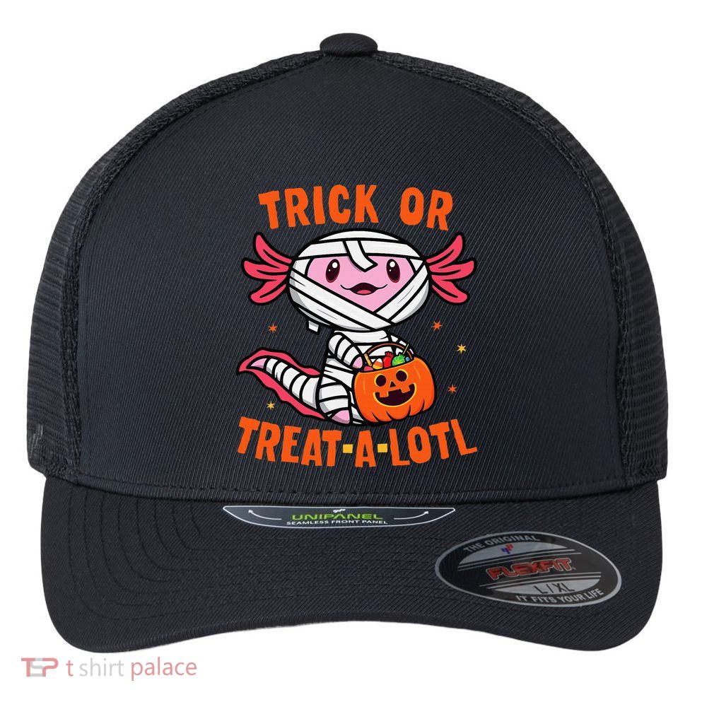 Trick or Treat A Lotl Axolotl Halloween Costume Flexfit Unipanel Trucker Cap