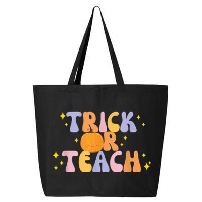 Trick or Teach Retro Groovy Halloween Cute Pumpkin Teacher 25L Jumbo Tote