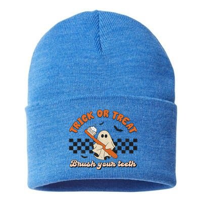 Trick Or Treat Brush Your Teeth Dentist Halloween Costume Great Gift Sustainable Knit Beanie