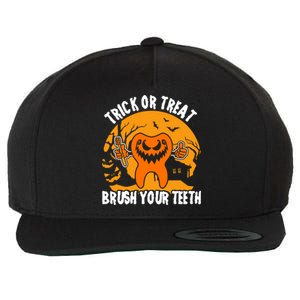 Trick Or Treat Brush Your Teeth Dentist Halloween Costume Gift Wool Snapback Cap