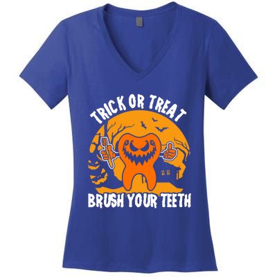 Trick Or Treat Brush Your Teeth Dentist Halloween Costume Gift Women's V-Neck T-Shirt