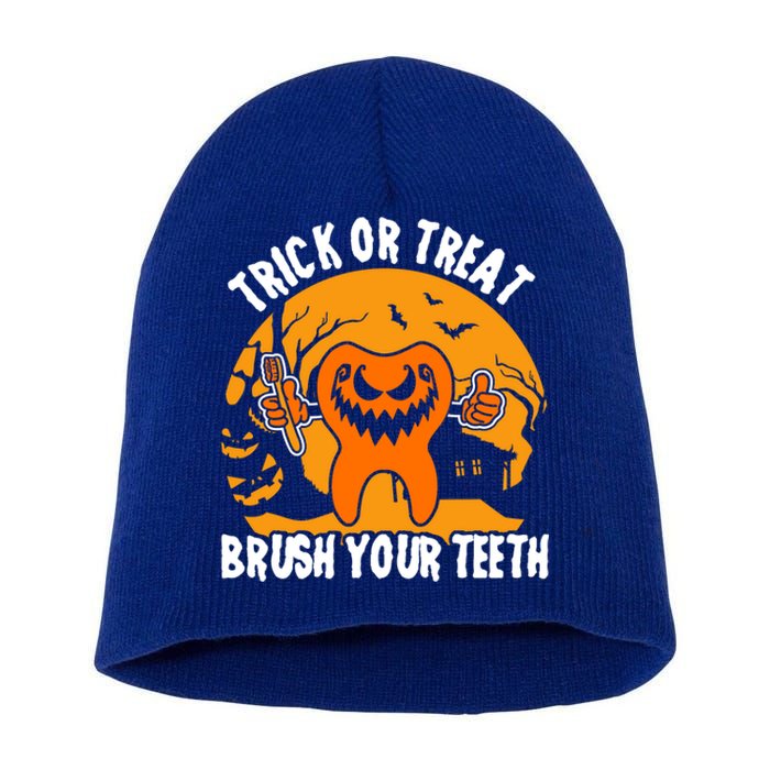 Trick Or Treat Brush Your Teeth Dentist Halloween Costume Gift Short Acrylic Beanie