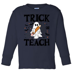 Trick Or Teach Funny Spooky Teacher Ghost Boo Halloween Costume 2024 Gifts Toddler Long Sleeve Shirt