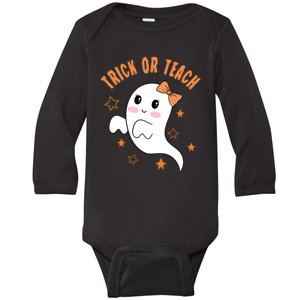 Trick Or Teach Cute Halloween Teacher Baby Long Sleeve Bodysuit