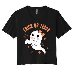 Trick Or Teach Cute Halloween Teacher Women's Crop Top Tee