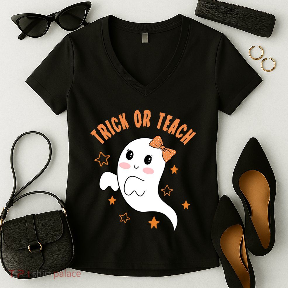 Trick Or Teach Cute Halloween Teacher Women's V-Neck T-Shirt