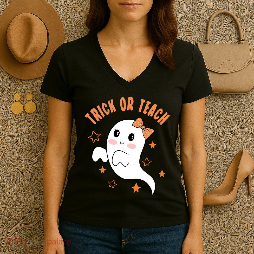 Trick Or Teach Cute Halloween Teacher Women's V-Neck T-Shirt