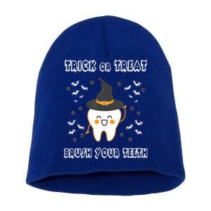 Trick Or Treat Brush Your Teeth Dentist Halloween Costume Gift Short Acrylic Beanie