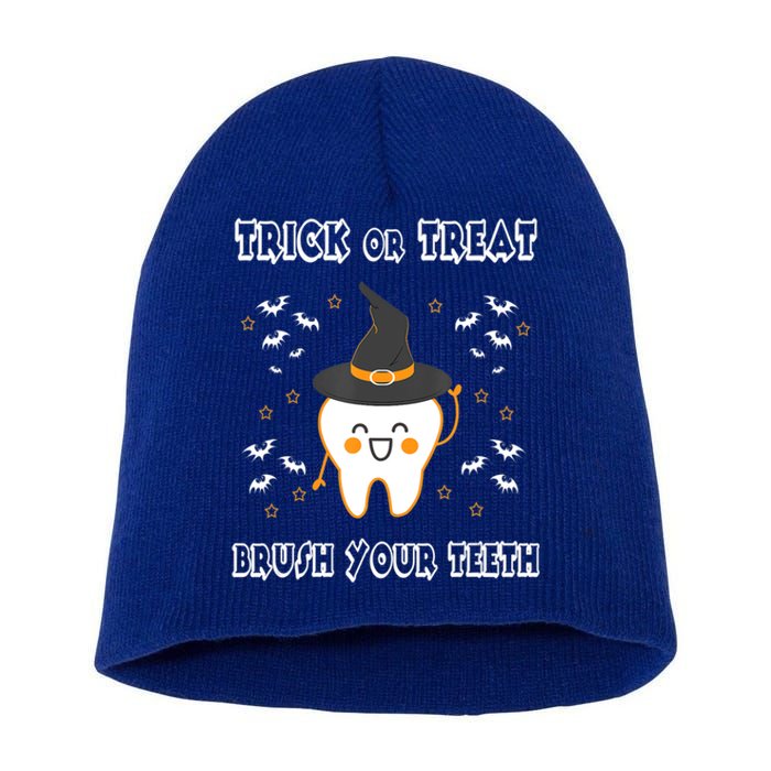 Trick Or Treat Brush Your Teeth Dentist Halloween Costume Gift Short Acrylic Beanie