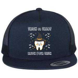 Trick Or Treat Brush Your Teeth Dentist Halloween Costume Gift Flat Bill Trucker Hat