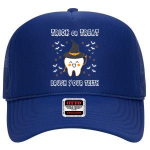 Trick Or Treat Brush Your Teeth Dentist Halloween Costume Gift High Crown Mesh Back Trucker Hat