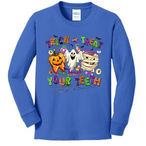 Trick Or Treat Brush Your Th Halloween Dental Hygienist Gift Kids Long Sleeve Shirt