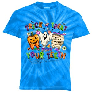 Trick Or Treat Brush Your Th Halloween Dental Hygienist Gift Kids Tie-Dye T-Shirt