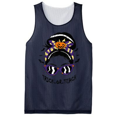 Trick or Teach Cute Halloween Teacher Messy Bun Retro Shades Mesh Reversible Basketball Jersey Tank