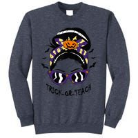 Trick or Teach Cute Halloween Teacher Messy Bun Retro Shades Sweatshirt