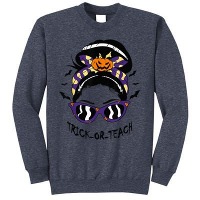 Trick or Teach Cute Halloween Teacher Messy Bun Retro Shades Sweatshirt